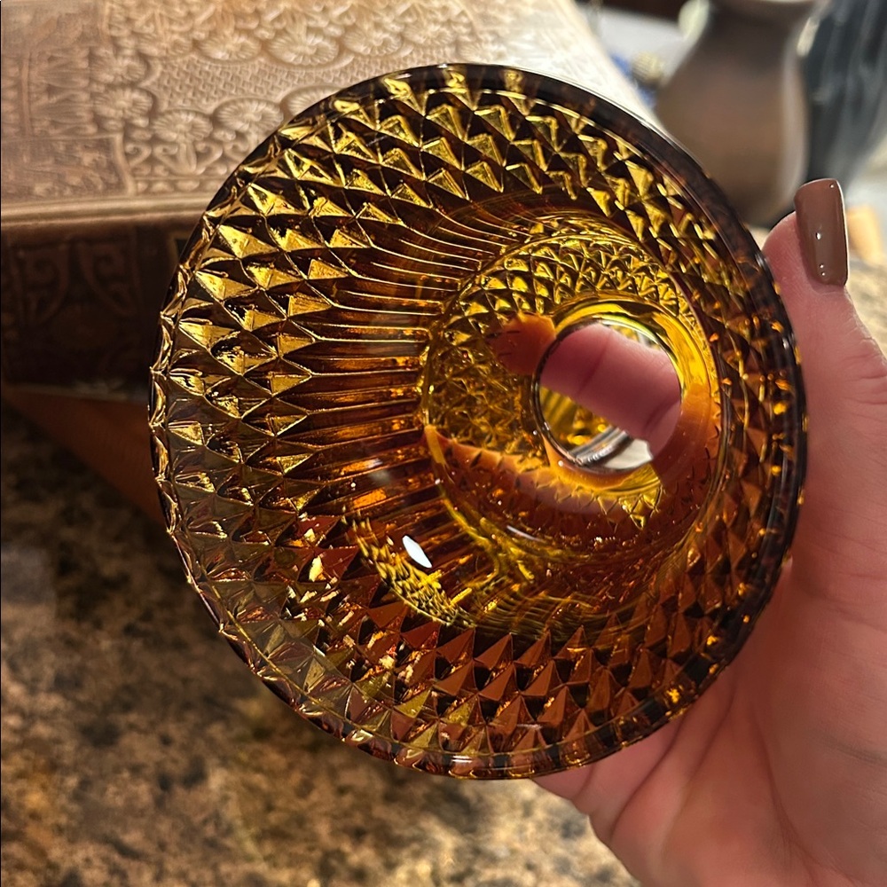 Vintage Indiana Glass Amber Fairy Lamp Tea Light Holder in Diamond Point - Picture 3 of 5